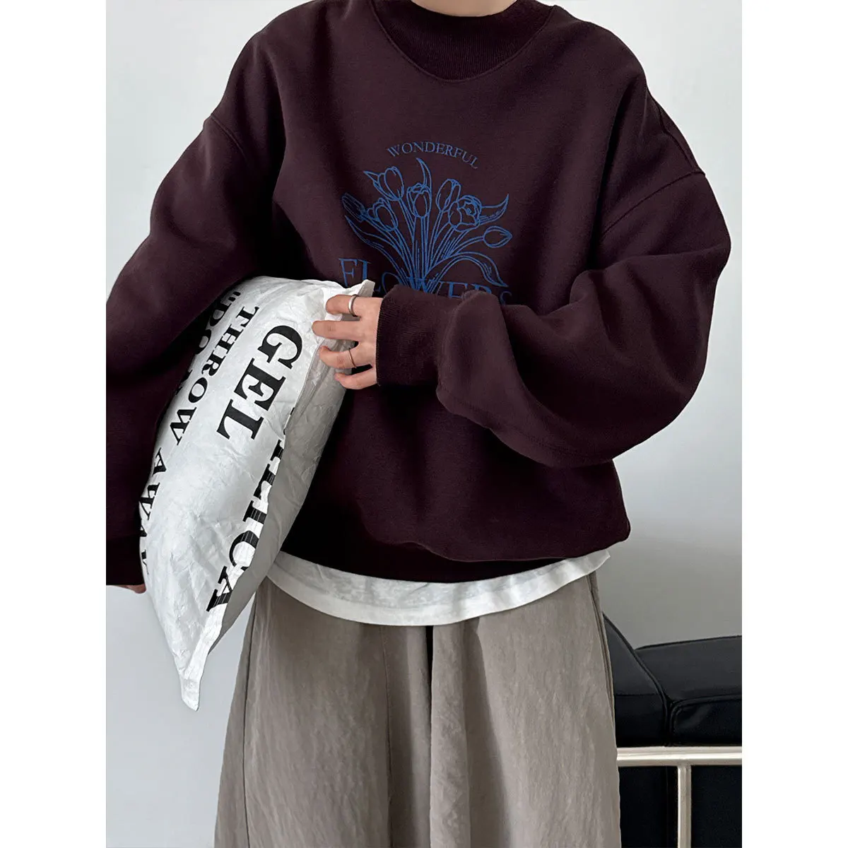 سويت شيرت كبير الحجم برسومات الزهور للنساء للخريف بنمط كسول