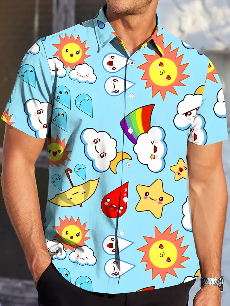 

Men's Button Up Short Sleeve Hawaiian Shirt Full Print Vibrant Sun Rainbow Tropical Design Beach Shirts Blouse Aloha Shirt