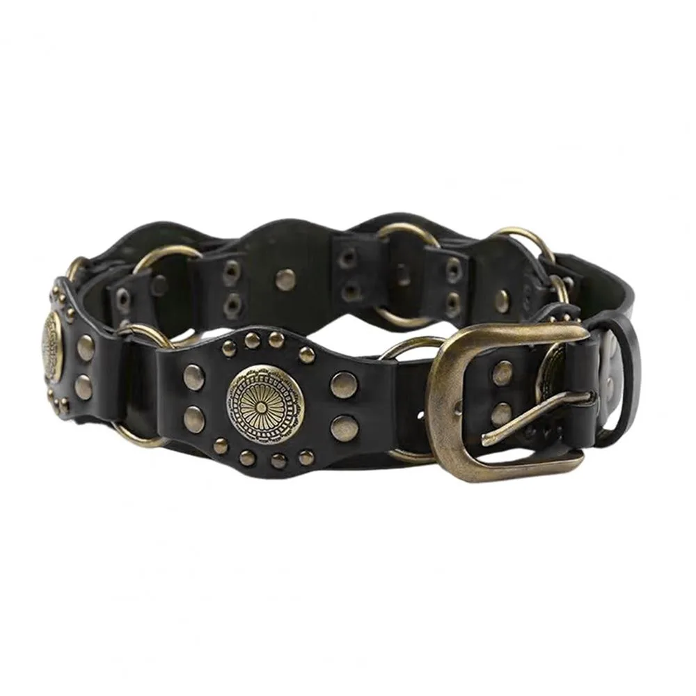 Cinturón Retro de cuero PU con ojal para mujer, cinturón Vintage con remaches, gótico, Steampunk, cintura ancha y2k