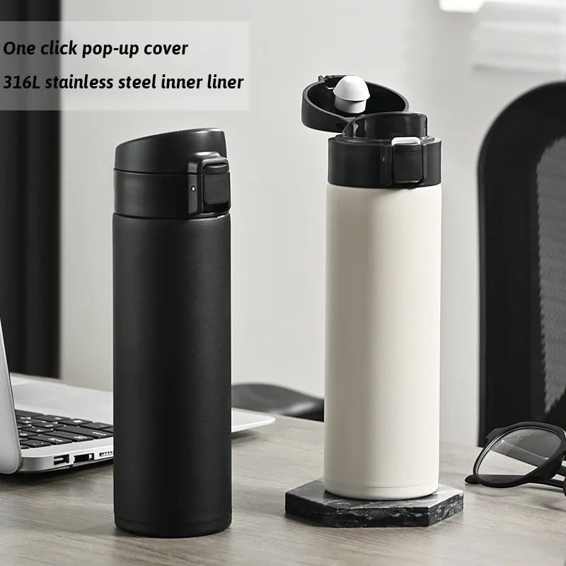 

360ml/480ml 316 Stainless Steel Water Bottle Portable Tumbler Thermal Vacuum Mug Cup with Bouncing Cover Sport Travel Thermos