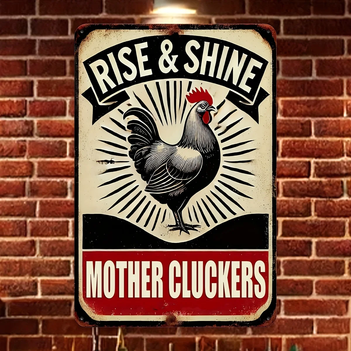 Vibrant es Rise & Shine Mother Cluckers Vintage Metal Sign - Durable Aluminum Foil Engraving, Humorous Farmhouse Art Decor for O