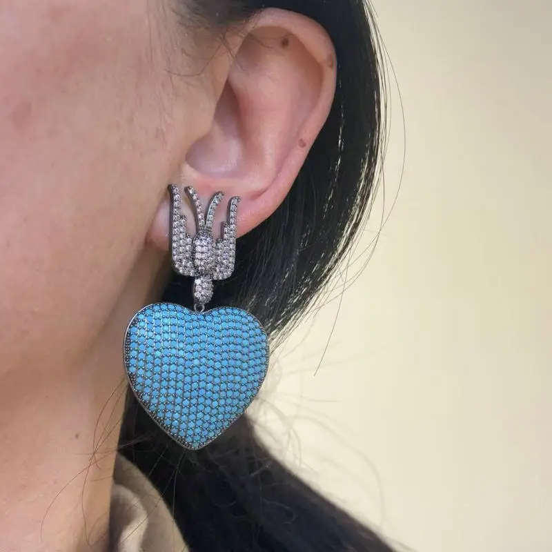 Bilincolor Vintage Blue Heart Dangling Earring for Women