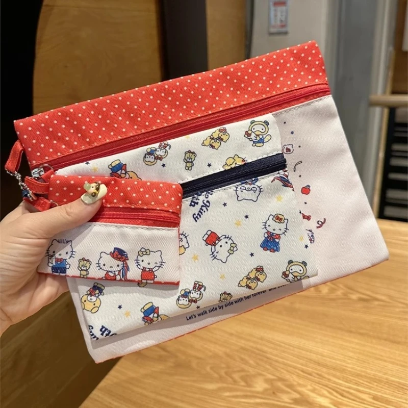 sanrio cute cartoon certificate bag multi-function 3 pieces hello kitty coin wallet file storage bagportable washing and rinsing