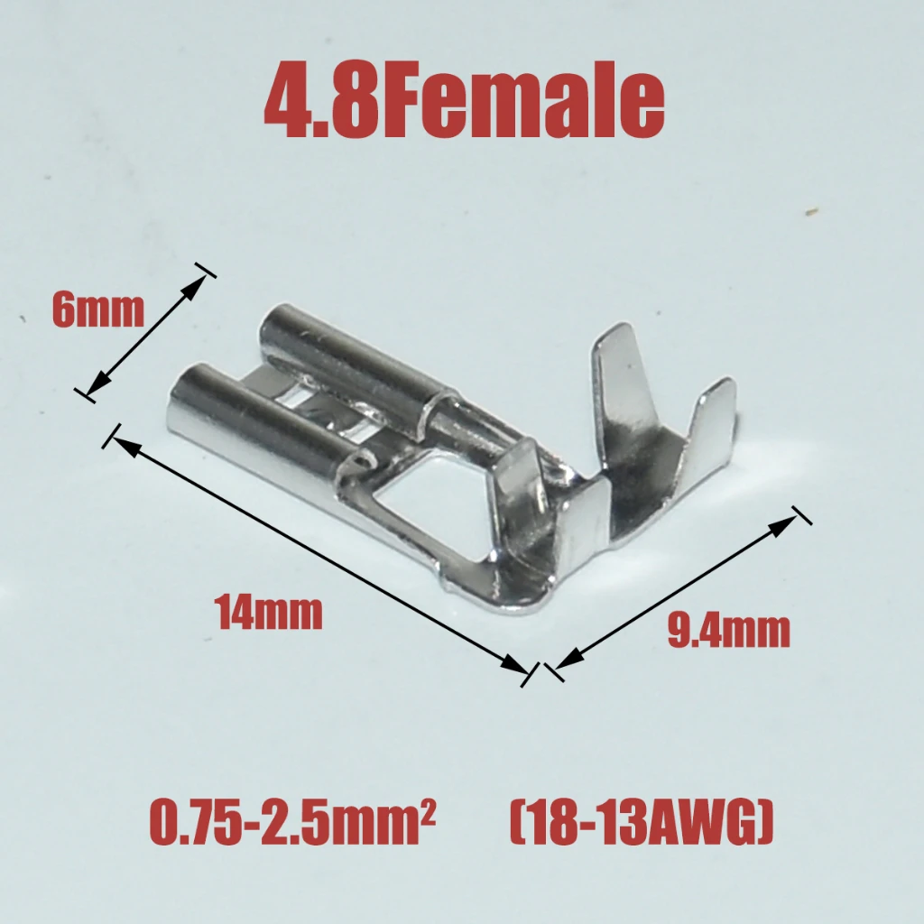 100 Stück 2,8/4,8/6,3mm Flachstecker, Federklemmen, Kaltgepresste Anschlüsse, Rechtwinklige L-Biegungen, Weibliche Steckverbinder aus Kupfer – Detail 7