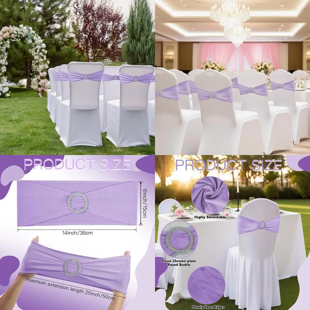 

Purple Spandex Chair Sashes with Buckle Sliders for Weddings, Parties, and Banquets