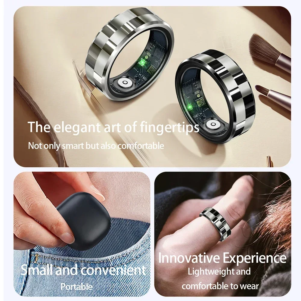 Smart Ring Heart Rate Sleep Monitor Health Detector, Luxury Fashion Finger Ring 5ATM Waterproof Support Swimming For Men Women