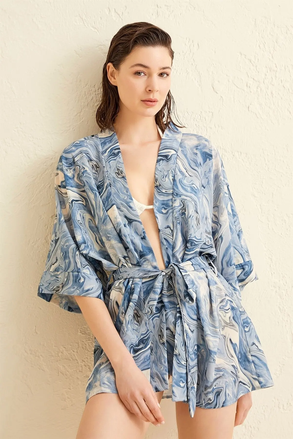 Buti Nissa-Watercolor Pattern Indigo Kimono Paula Indigo Watercolor New Season-BNT921