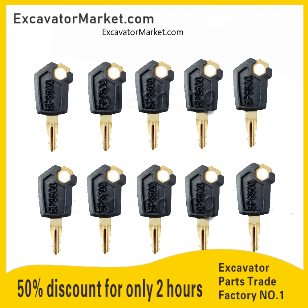 For Caterpillar Excavator Cat Heavy Equipment Ignition Metal & Plastic Black & Gold New 10 Pcs Iron Key Excavator Accessories