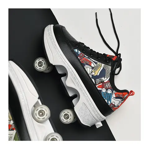 Deformed Kick Out Wheel Shoes Skate Kick Roller Skate Shoes Roller Skates Run Shoes for Girls Boys Kids