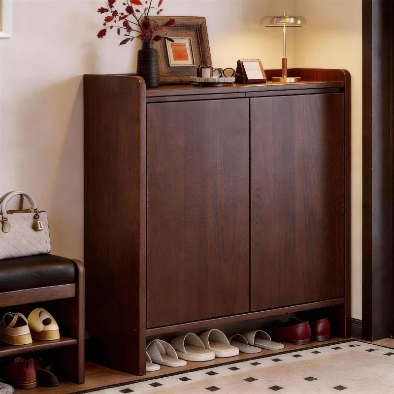 Shoe rack dust-proof household door multi-layer porch cabinet solid wood ecological board corridor outside the antique shoe cabi