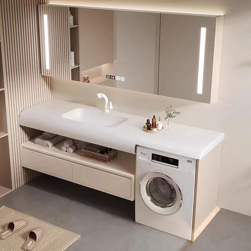Simple Corian Bathroom Cabinet Rock Slab Hot Bending Sink Balcony Washing Machine Bathroom Cabinet Sink Integrated Basin