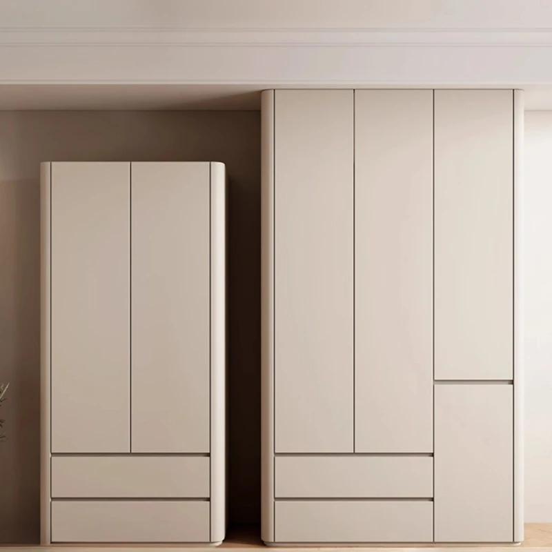 

Solid Wood Wardrobe Bedroom Large Wardrobe Segmented Cabinet Rounded Corners Cream Wind Modern Flat Sliding Door With Drawers