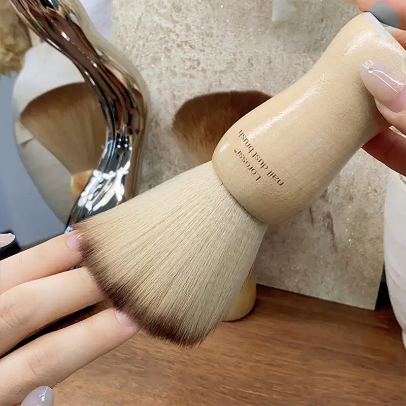 1PC プロフェッショナルふわふわネイルアートブラシラウンド木製ハンドルダストクリーニング化粧ブラシマニキュアアクセサリーサロン機器ツール