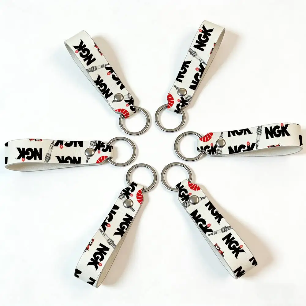 For Ngk High Quality PU Leather Moto Keychain Vintage Style Key Pendant For Scooter Motocross