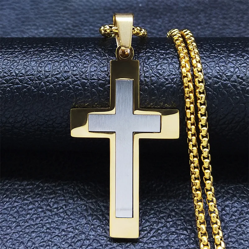 Naszyjnik ze stali nierdzewnej YQ z krzyżykiem, dla kobiet i mężczyzn, biżuteria religijna z łańcuszkiem o długości 60 cm.