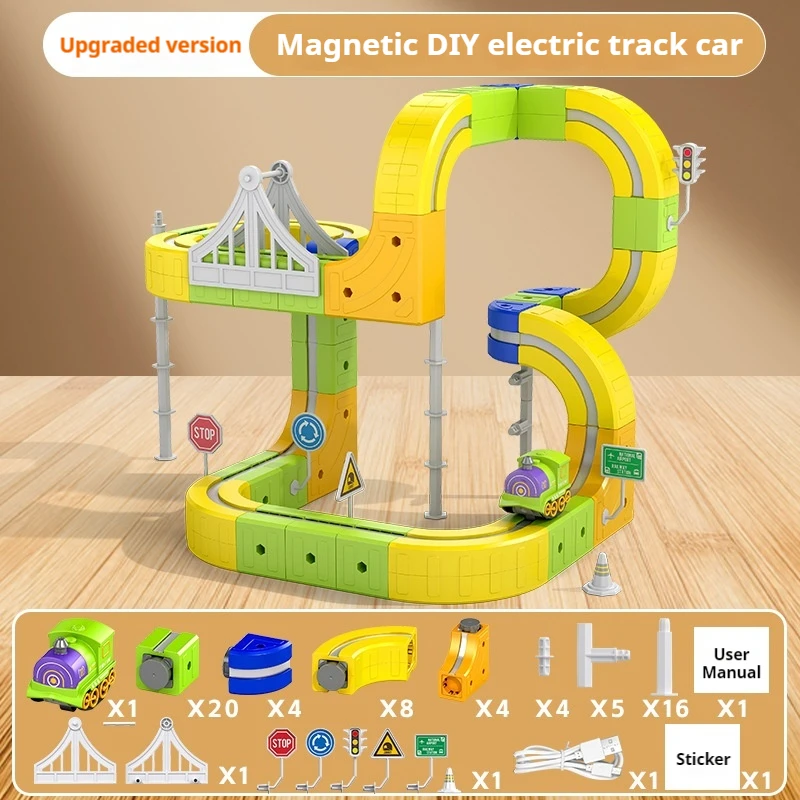 Cubo versátil magnético, trem pequeno elétrico, trilho de alta velocidade, carro magnético, montagem diy, brinquedo, presentes de festival para crianças