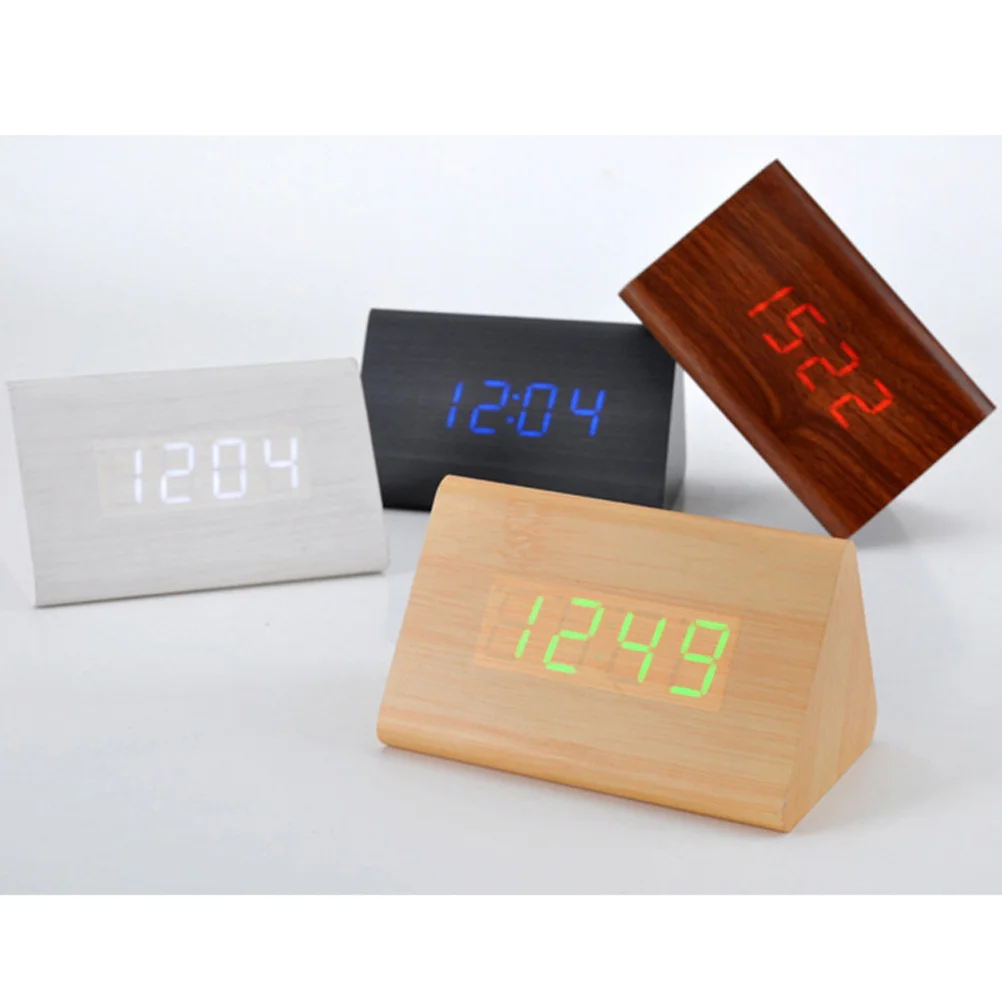 

Led Wooden Alarm Clock Sound Control Temperature Display Usb Powered Digital Desk Clock For Bedroom Office Home Decor Light