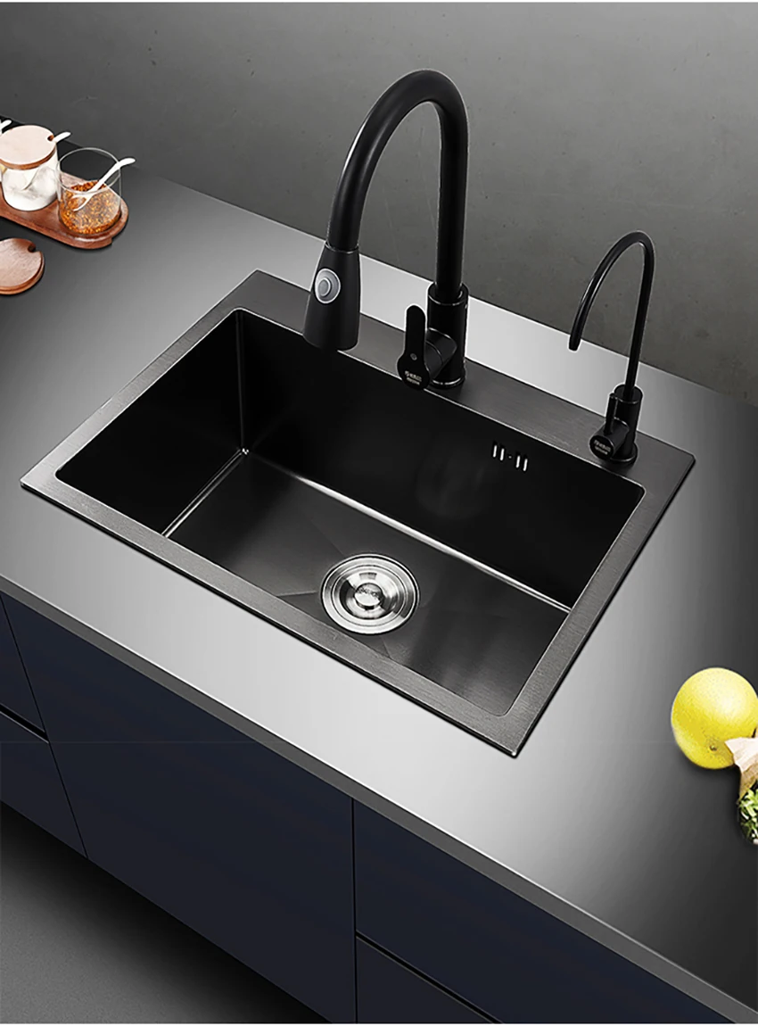 

Luxury Fashion Nano black kitchen sink above counter sinks vegetable washing basin 304 stainless steel single bowl sink kitchen