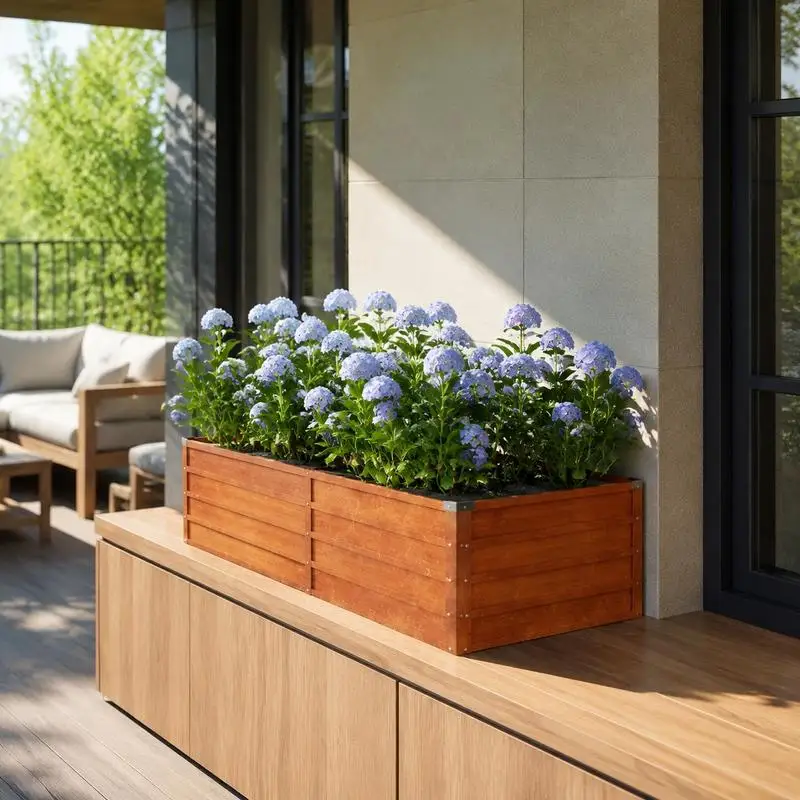 Jardinière surélevée en acier Corten 160x80x45 cm pour jardin, balcon, terrasse, aspect oxydé robuste et résistant aux intempéries, structure stable pour la culture des plantes, design moderne