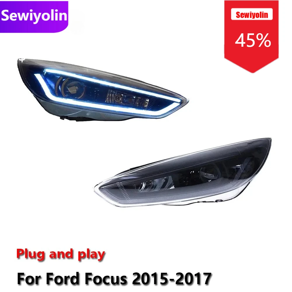 

Автомобильные светодиодные фары DRL в сборе для Ford Focus 2015-2017 противотуманные фары DRL тормозного указателя поворота Plug and Play