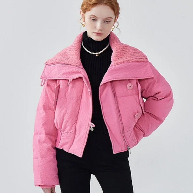 

TFETTERS Pink Coat Women's 2024 New Fashion British Style Short Coat Women Casual Loose Warm Lambswool Winter Women Jacket