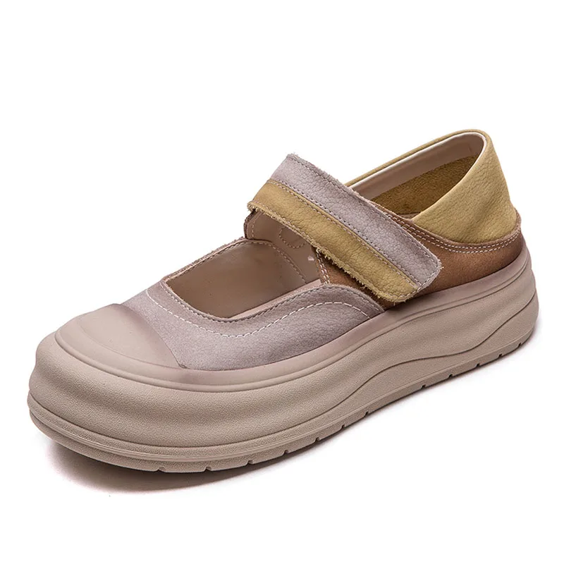 DRKANOL 2026 Spring Summer Women Loafers Mixed Colors Genuine Leather Round Toe Shallow Flat Platform Retro Single Shoes H3820J