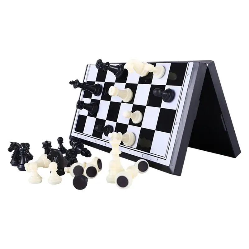 Travel Magnetic Chess Folding Handcrafted Portable Travel Chess Game Crafted Chesspiece Handmade Storage Slots Travel Toy Set