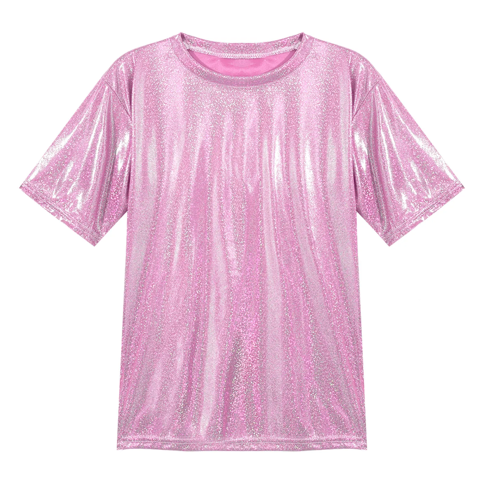 Tops brillantes holográficos para hombre, camisa de manga corta metálica con purpurina, blusa brillante para fiesta, discoteca, ropa de club, Festival y baile