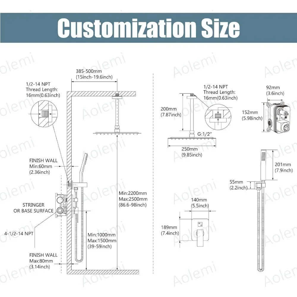 Ceiling Mount Shower System, 10 Inch Rain Shower Head with Handheld Spray High Pressure Shower Faucet Set Rough-in Valve