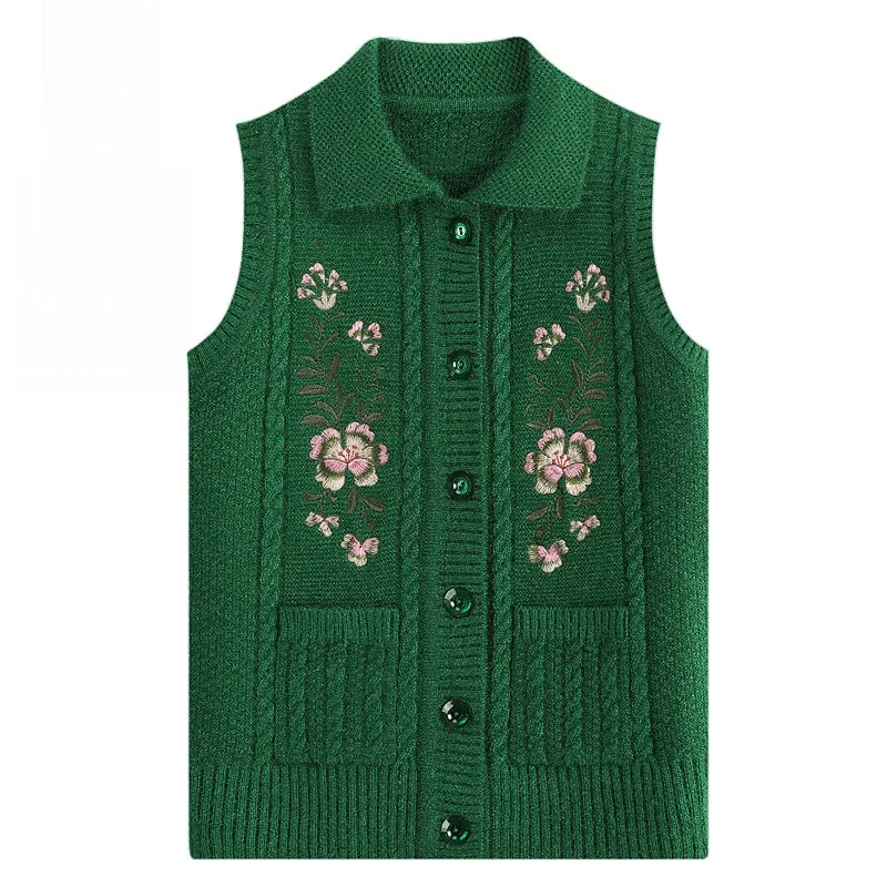 ربيع الخريف سترة مطرزة المرأة نمط عادية فضفاضة تناسب خزانة الجدة حجم كبير سترة مشغولة من الصوف وصول جديد