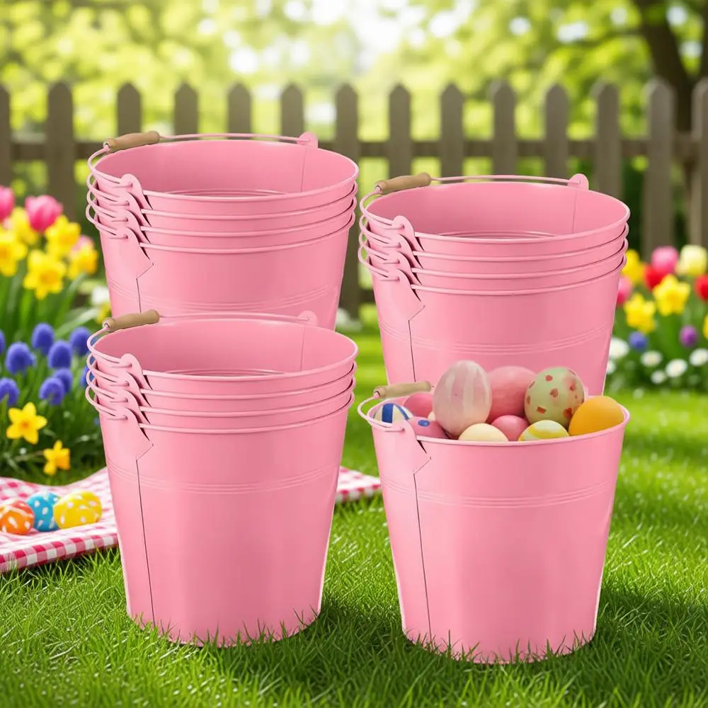 

10-дюймовые большие оцинкованные металлические ведра с ручкой, сверхпрочные ведра из нержавеющей стали для вечеринок, свадеб, рукоделия, кухонной утвари, сервировки стола