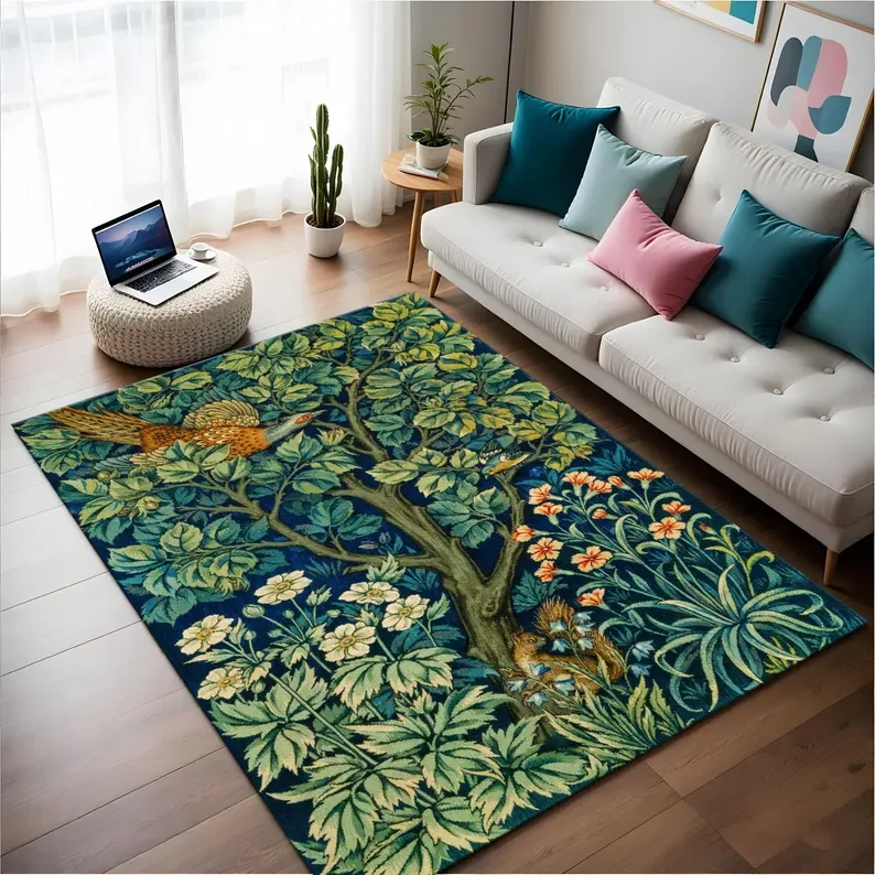 Garden Rug Floral Area Rug Floral Area Rug Vintage Style Oriental Botanical Print Purple Teal Home Decoration Carpets