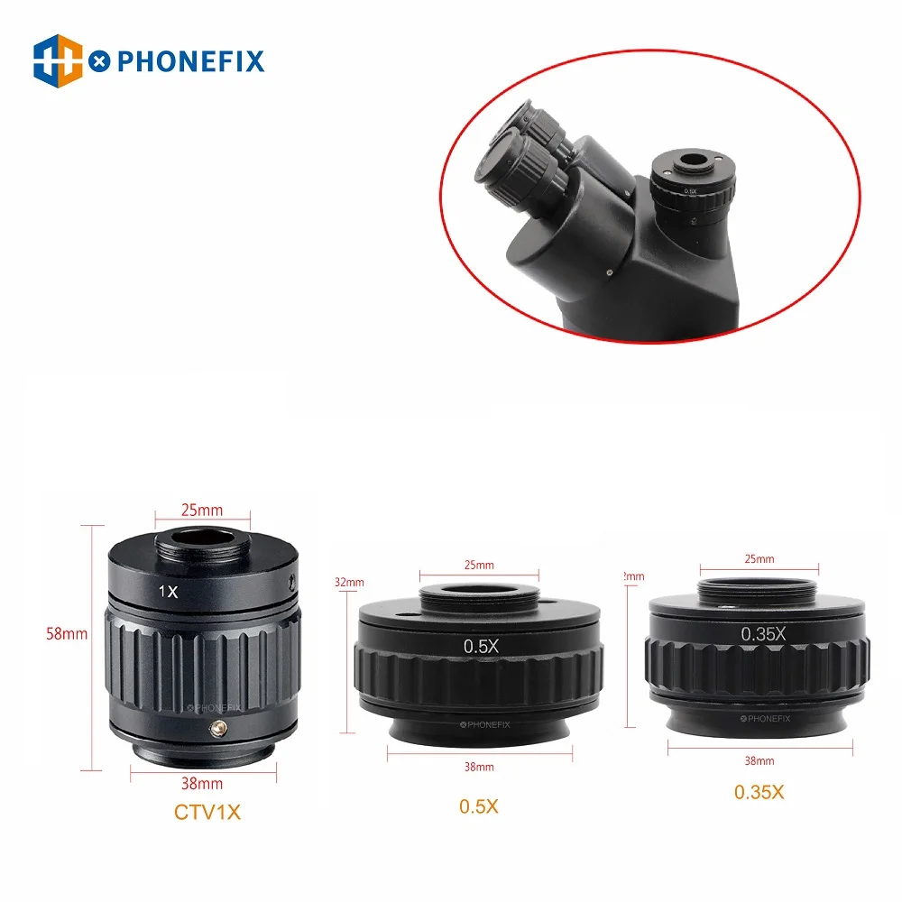 Konwerter CTV 1X 0,35X 0,5X Adapter obiektywu z mocowaniem C Regulacja ostrości Instalacja kamery Adapter z mocowaniem C do mikroskopu trójokularowego