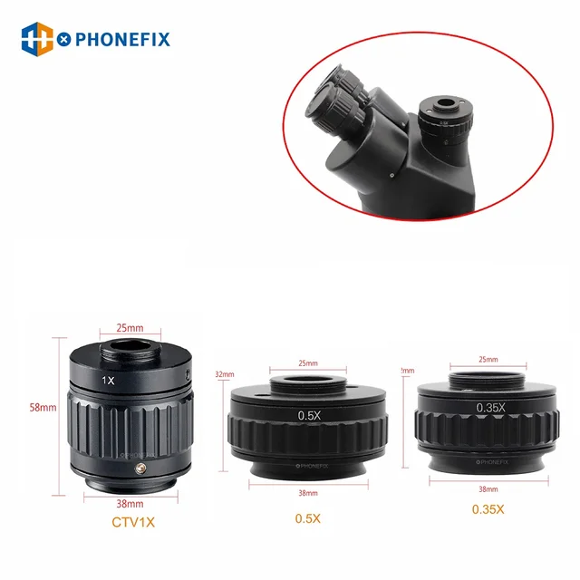 Konwerter CTV 1X 0,35X 0,5X Adapter obiektywu z mocowaniem C Regulacja ostrości Instalacja kamery Adapter z mocowaniem C do mikroskopu trójokularowego
