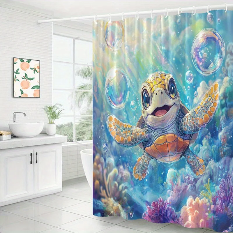 Tropical Ocean Turtle Shower Curtain Waterproof Bathroom Decor Cute Sea Life Aquatic Pool Curtain Shower Curtain Liner