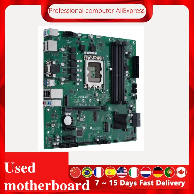 Used For Asus Pro B660M-C D4-CSM Original Desktop B660 Motherboard DDR4 LGA 1700 Support 12400F 12400 i3 12100F