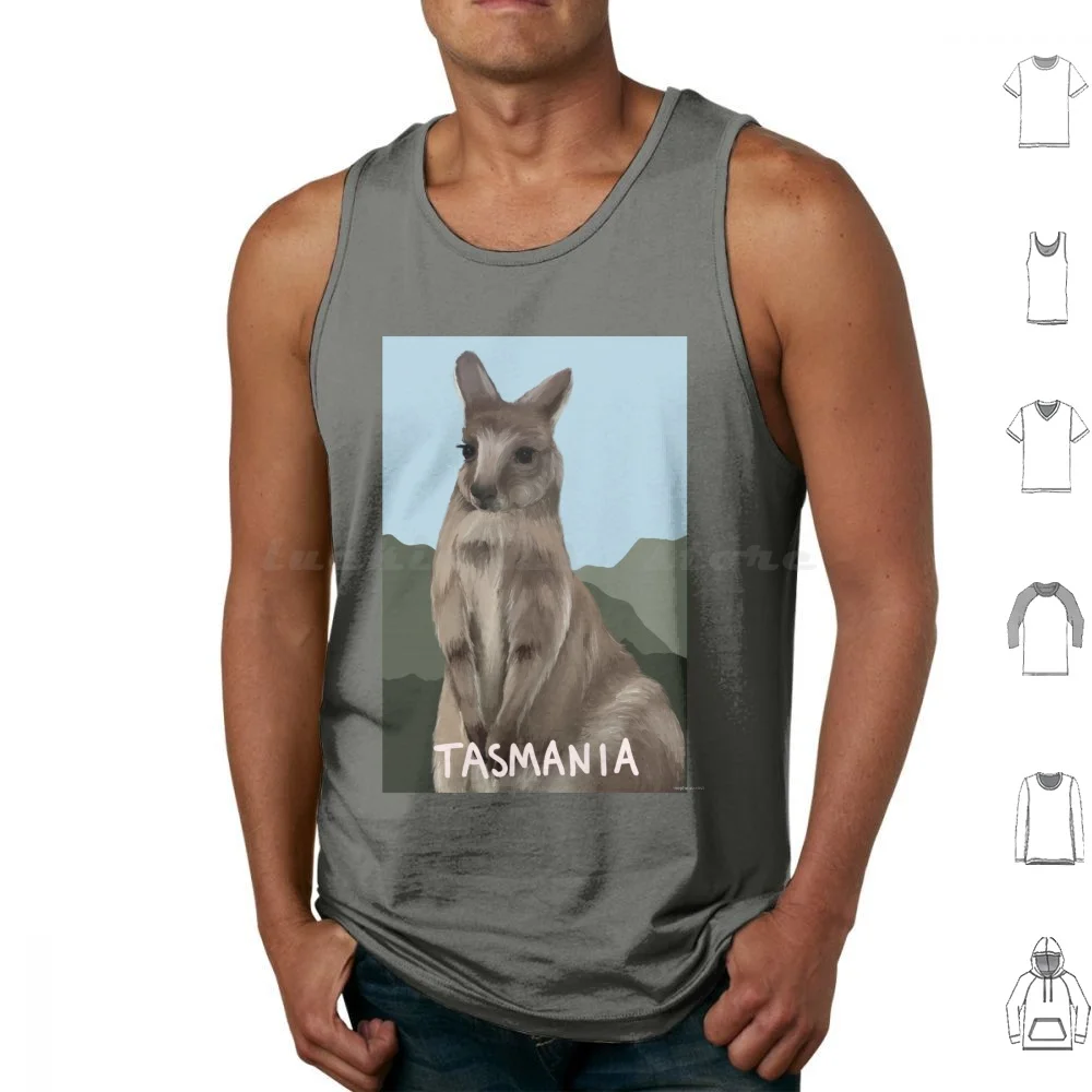 Wallaby Tasmania Tank Tops Print Cotton Joey Wallaby Kangaroo Marsupial Australian Animal Native Animal Tasmania