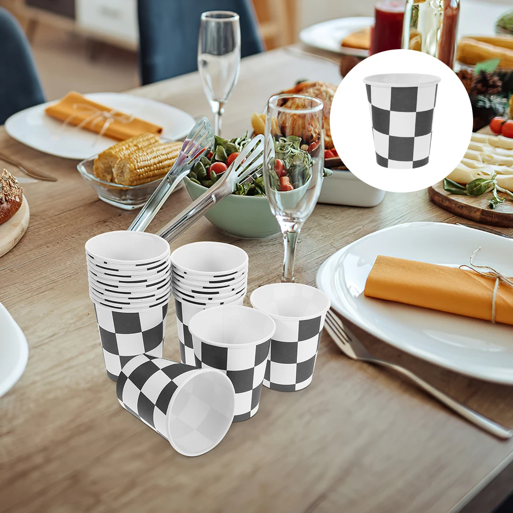 

40pcs Checkered Paper Race Car Theme Birthday Party Wedding Disposable Beverage Coffee Tea Cups for Festival Banquet Serving
