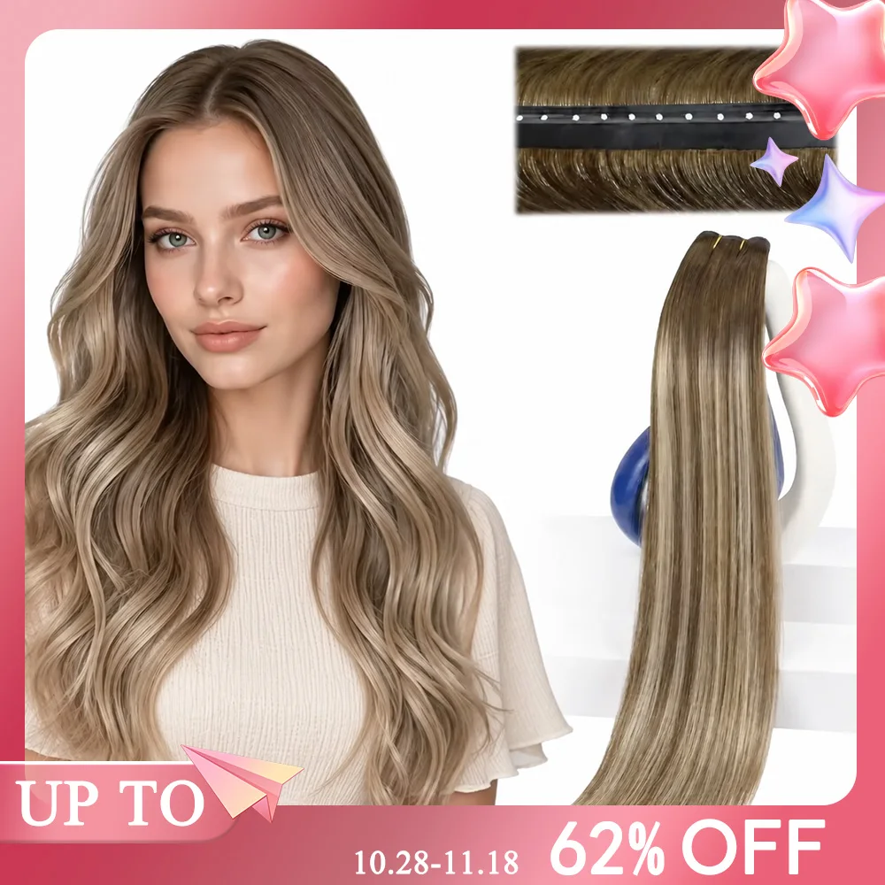 Ugeat Butterfly Weft Hair Extensions Human Hair Genius Weft Micro Bead PU Hole Remy Hair Extensions Silky Natural Look for Women