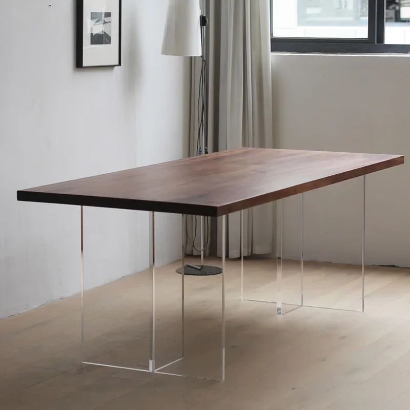 

Black Walnut Wood Table Acrylic Suspended Solid Wood Long Table Villa Dining Room/Living Room Large Long Desk