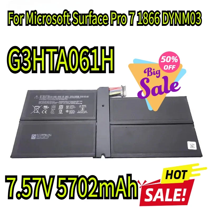 

New G3HTA061H Tablet Laptop Battery For Microsoft Surface Pro 7 1866 DYNM03 7.57V 5702mAh 43.2WH