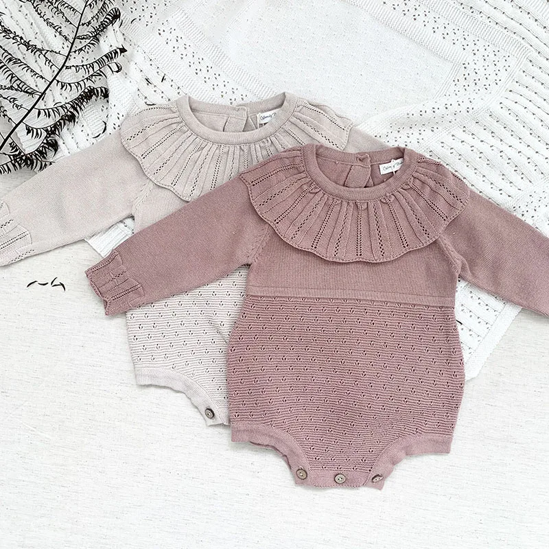 Newborn Baby Girls Long Sleeve Pure Color Knit Rompers Children Jumpsuit Autumn Infant Cute Kids Baby Girls Clothes Rompers