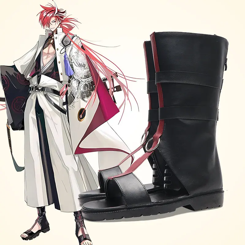 Anime Fate/Grand Order Takasugi Shinsaku‌ Cosplay Shoes Black Short PU Leather Boots For Halloween Carnival