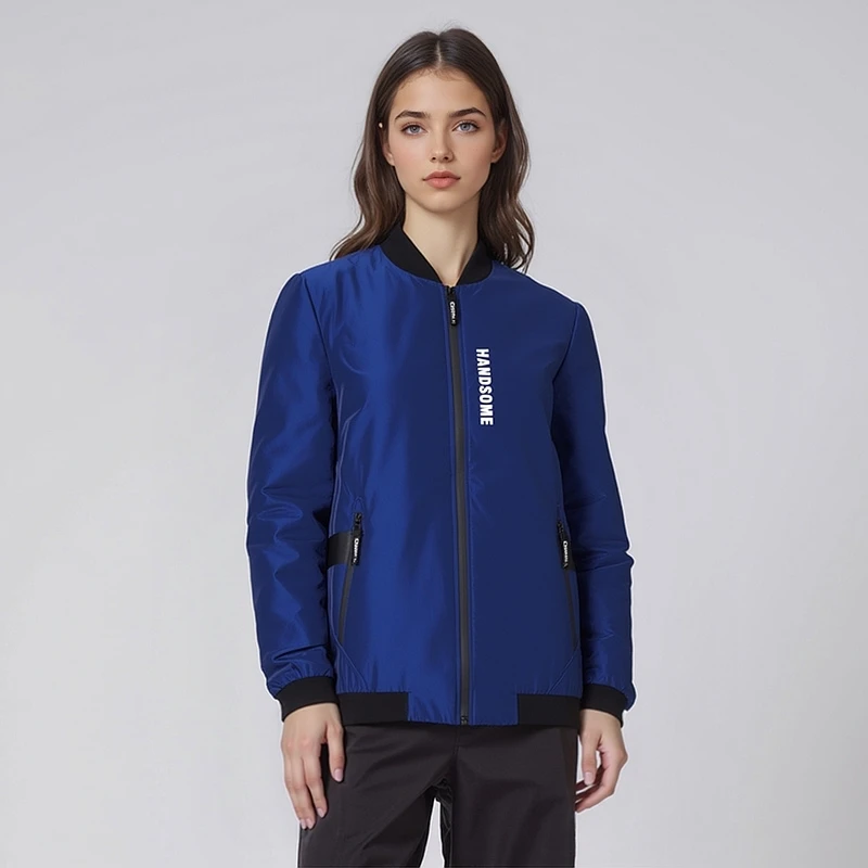 

Женская повседневная куртка Homesi 2025 осенней коллекции с буквенным принтом, воротником-бомбером, из полиэстера, с длинными рукавами, на молнии