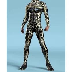 Men Women cyberpunk muscle jumpsuit 3D colored drawing cosplay bodysuit steampunk costume Halloween party shows Zentai suit