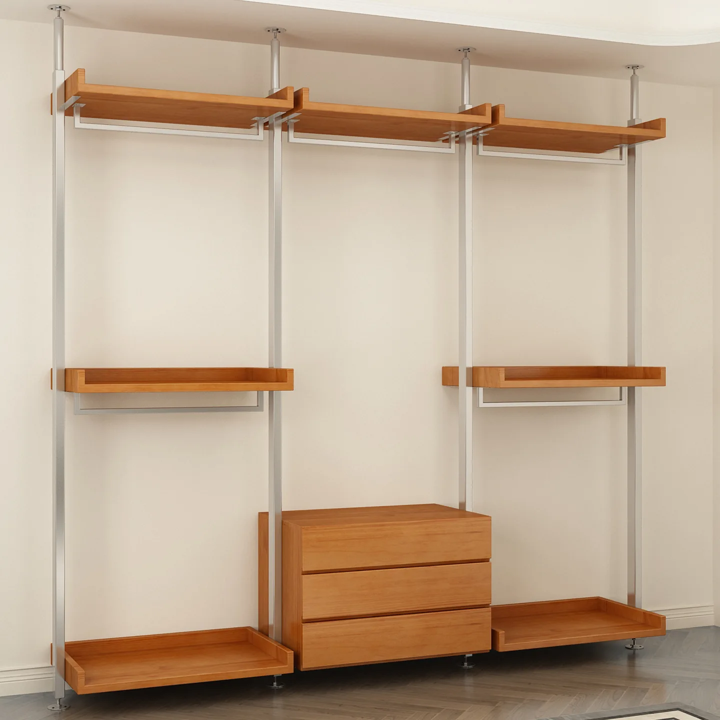 Metal wardrobe 2026 new popular household bedroom solid wood steel frame cloakroom open top-notch hanger
