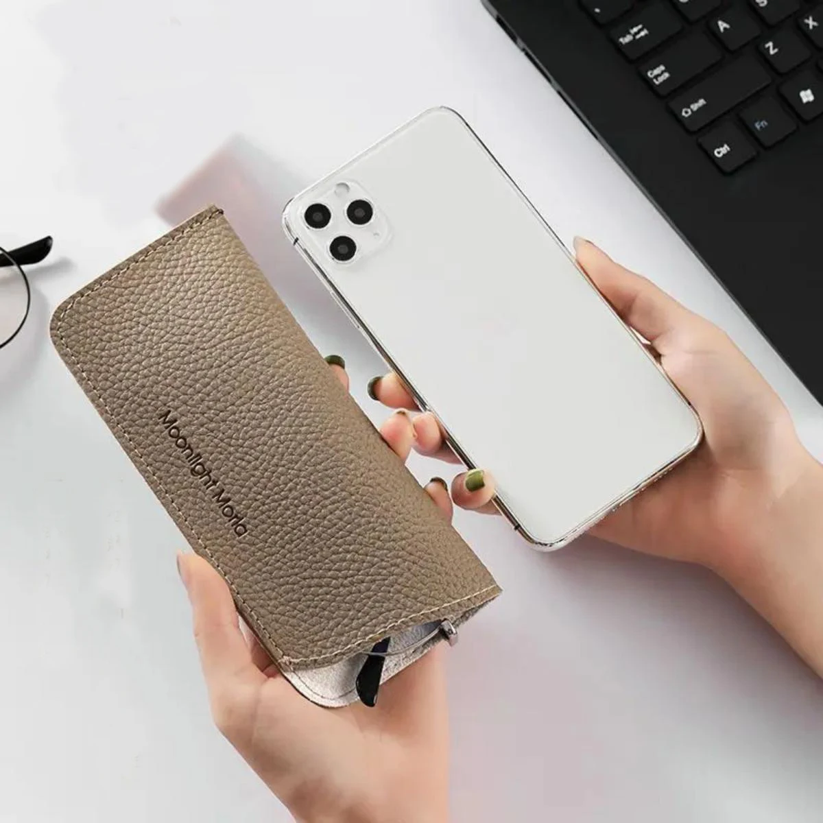 1pc Fashionable PU Leather Sunglasses and Reading Glasses Case Portable Eyeglasses Holder Pouch Cover Eyewear Accessories image 3