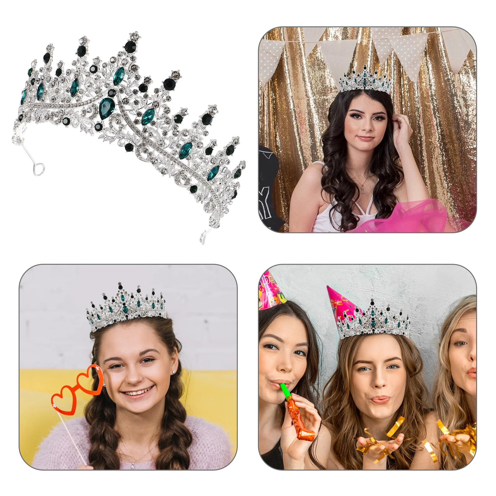 

Rhinestone Crown Birthday Tiara Adult Woman Headdress Bridal Crowns Wedding Decor Green Tiara Princess Queen Elegant Dazzling