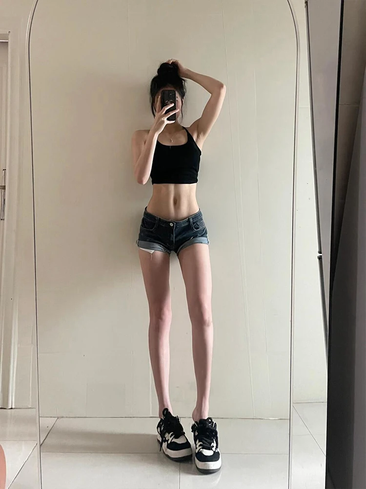 

American Sle ort orts Women's Summer New Elastic Slim Fit High Waist Denim Hot Pants Cuffed Jeans orts Casual Faion