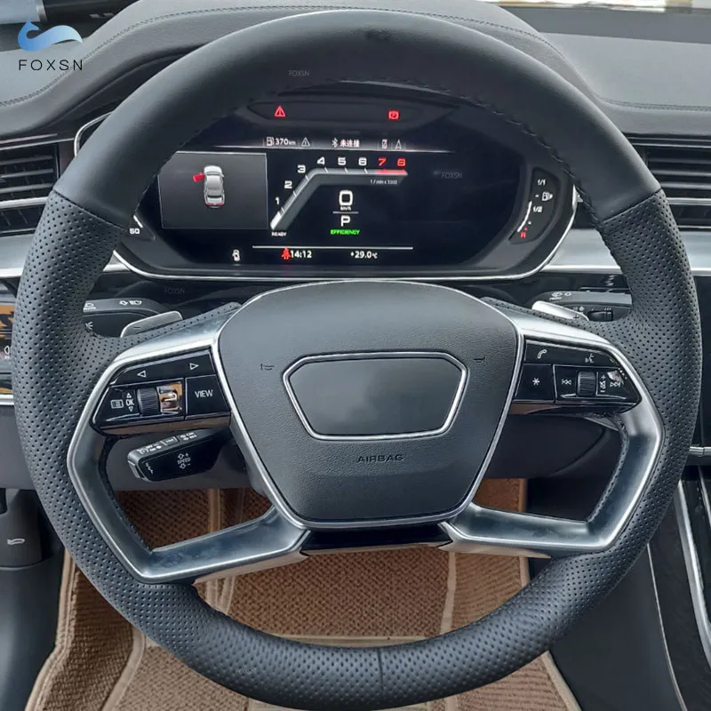 Car Interior Accessories Steering Wheel Perforated Leather Cover For Audi A8 S8 A8L Etron 2021 2022 2023 2024 with Needles Lines